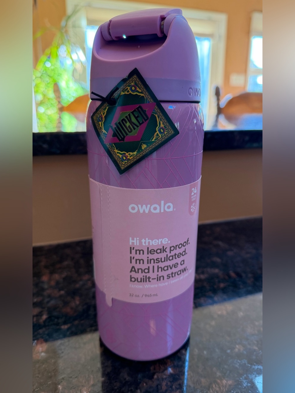Owala Wicked Glinda Insulated Bottle with Built-In Straw — Lavender Pink